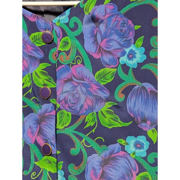 Vintage Personal Womens Size 16 Purple Blue Floral Blazer Long Sleeve Padded - Picture 3 of 8